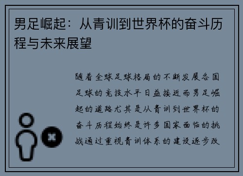 男足崛起：从青训到世界杯的奋斗历程与未来展望